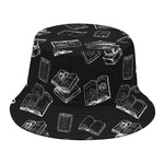 Black And White Books Pattern Print Bucket Hat
