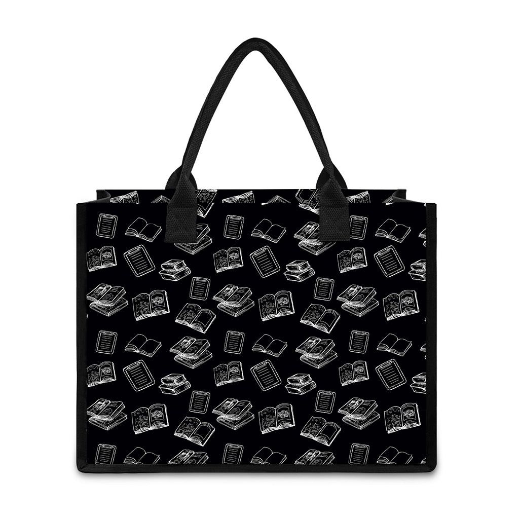 Black And White Books Pattern Print Canvas Tote Bag
