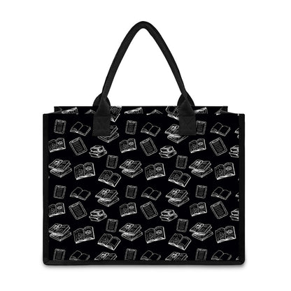 Black And White Books Pattern Print Canvas Tote Bag