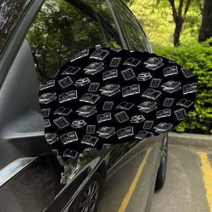 Black And White Books Pattern Print Car Side Mirror Covers