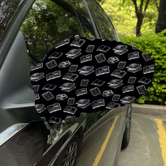 Black And White Books Pattern Print Car Side Mirror Covers