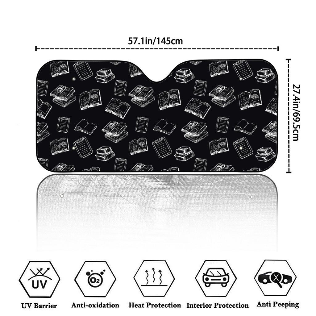 Black And White Books Pattern Print Car Windshield Sun Shade