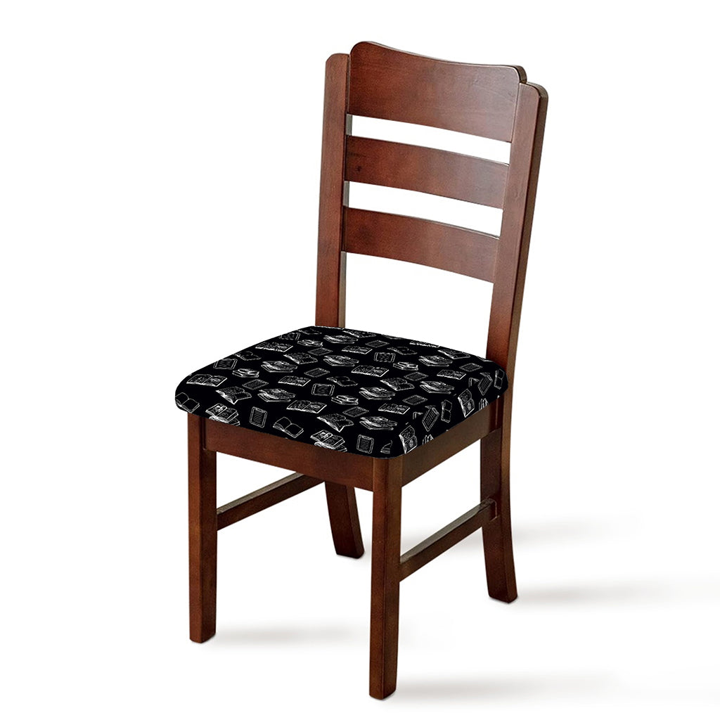 Black And White Books Pattern Print Chair Cushion Cover