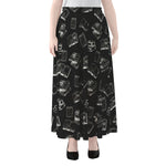 Black And White Books Pattern Print Chiffon Maxi Skirt