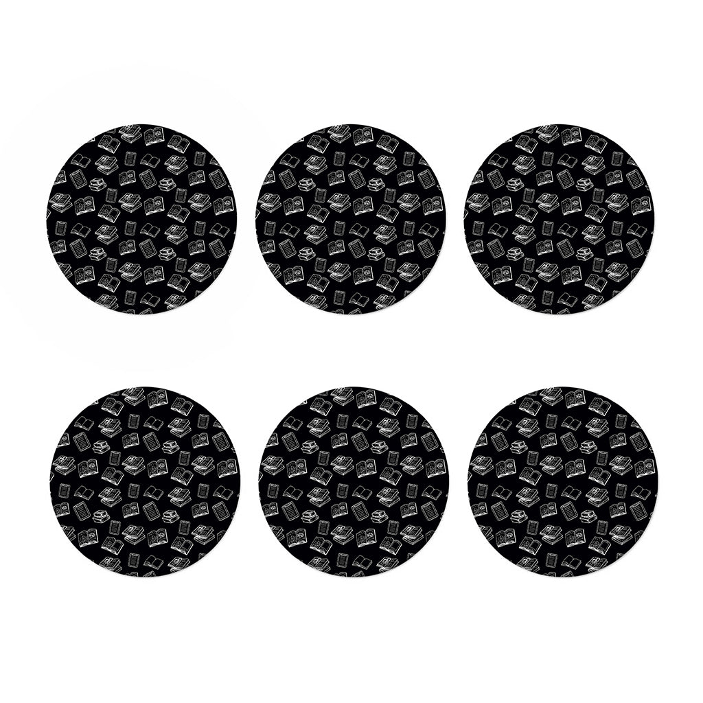 Black And White Books Pattern Print Coaster Set