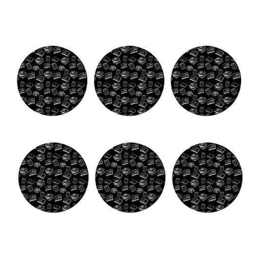 Black And White Books Pattern Print Coaster Set