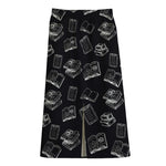 Black And White Books Pattern Print Cotton Front Slit Maxi Skirt