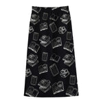 Black And White Books Pattern Print Cotton Front Slit Maxi Skirt
