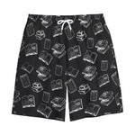 Black And White Books Pattern Print Cotton Shorts