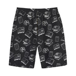 Black And White Books Pattern Print Cotton Shorts