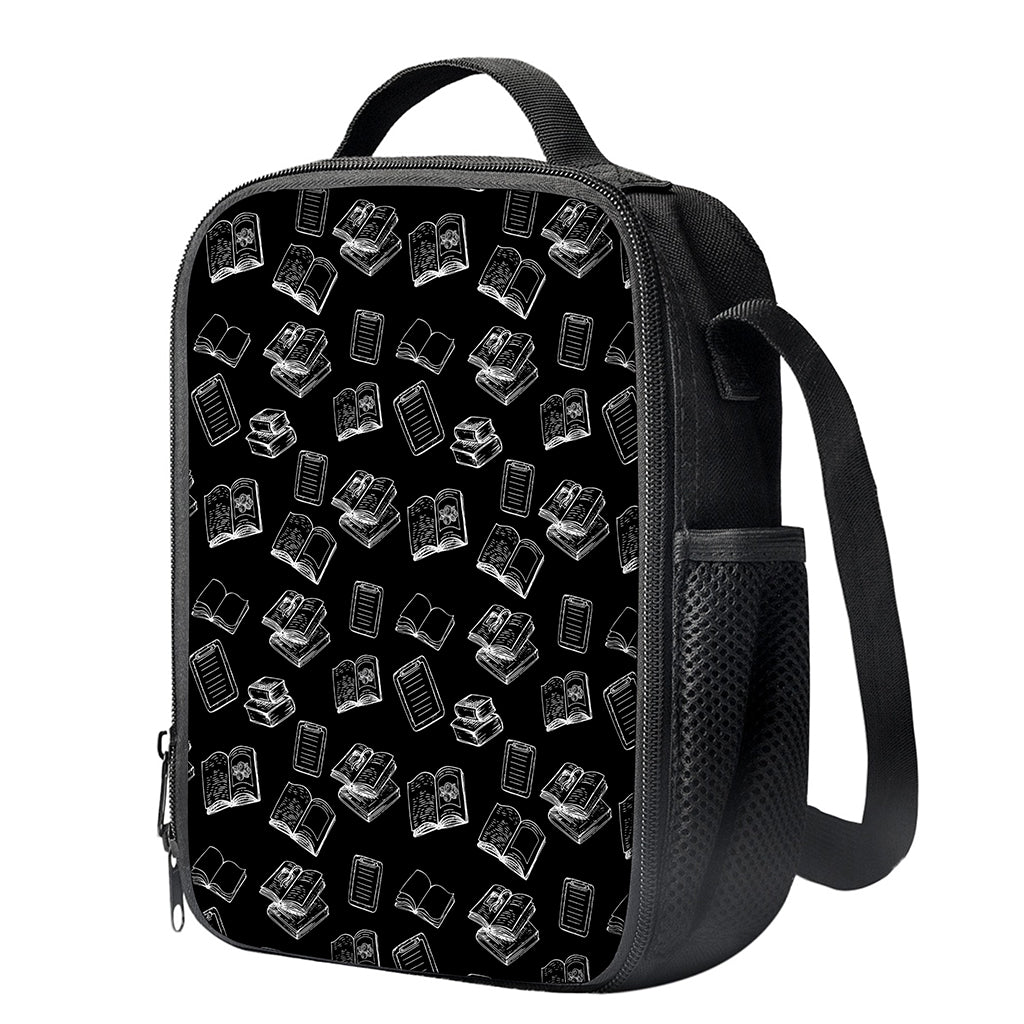 Black And White Books Pattern Print Crossbody Lunch Bag