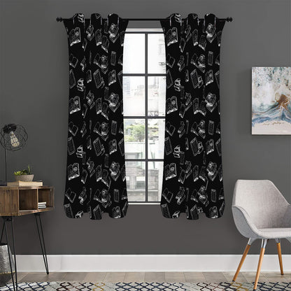 Black And White Books Pattern Print Curtain