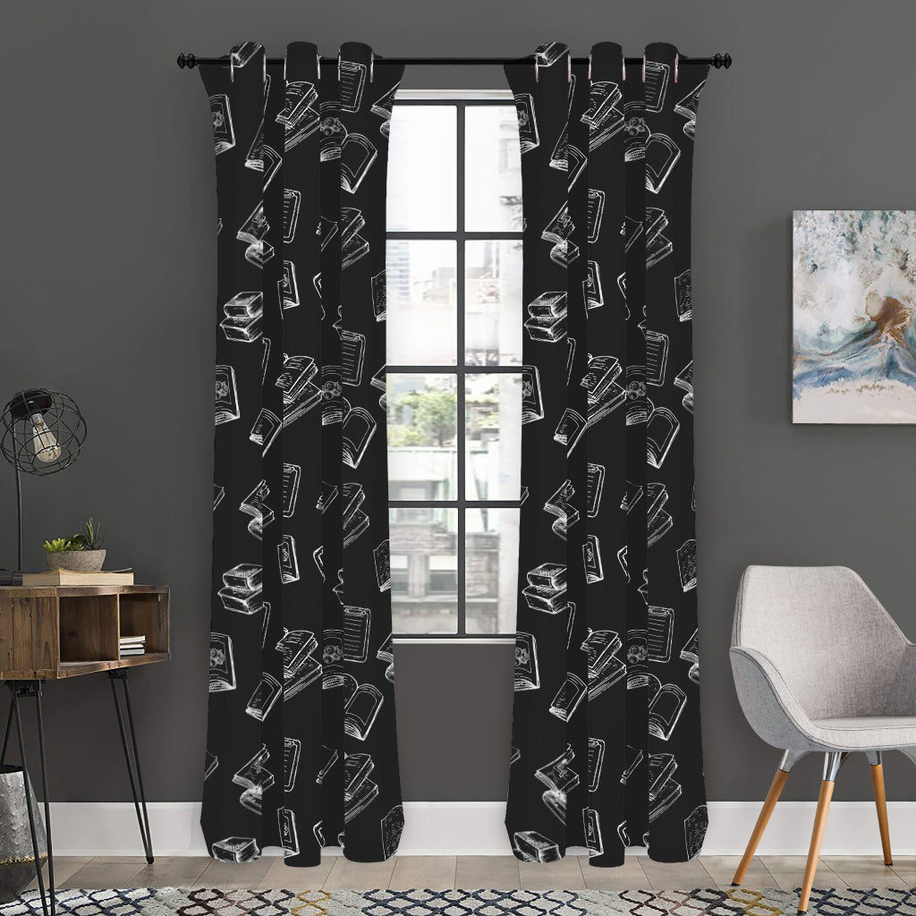 Black And White Books Pattern Print Curtain