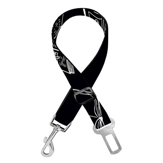 Black And White Books Pattern Print Dog Seat Belt