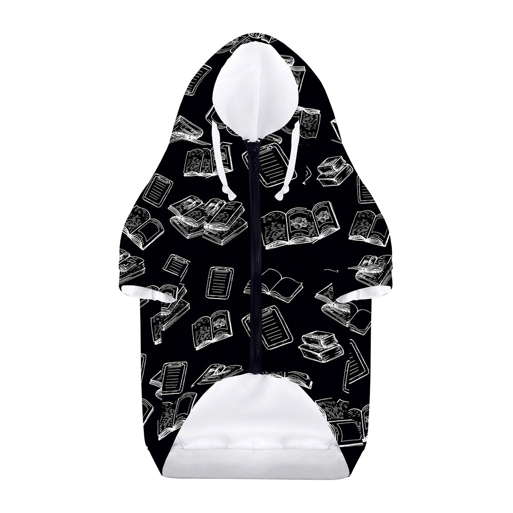 Black And White Books Pattern Print Dog Zip Up Hoodie