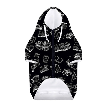 Black And White Books Pattern Print Dog Zip Up Hoodie