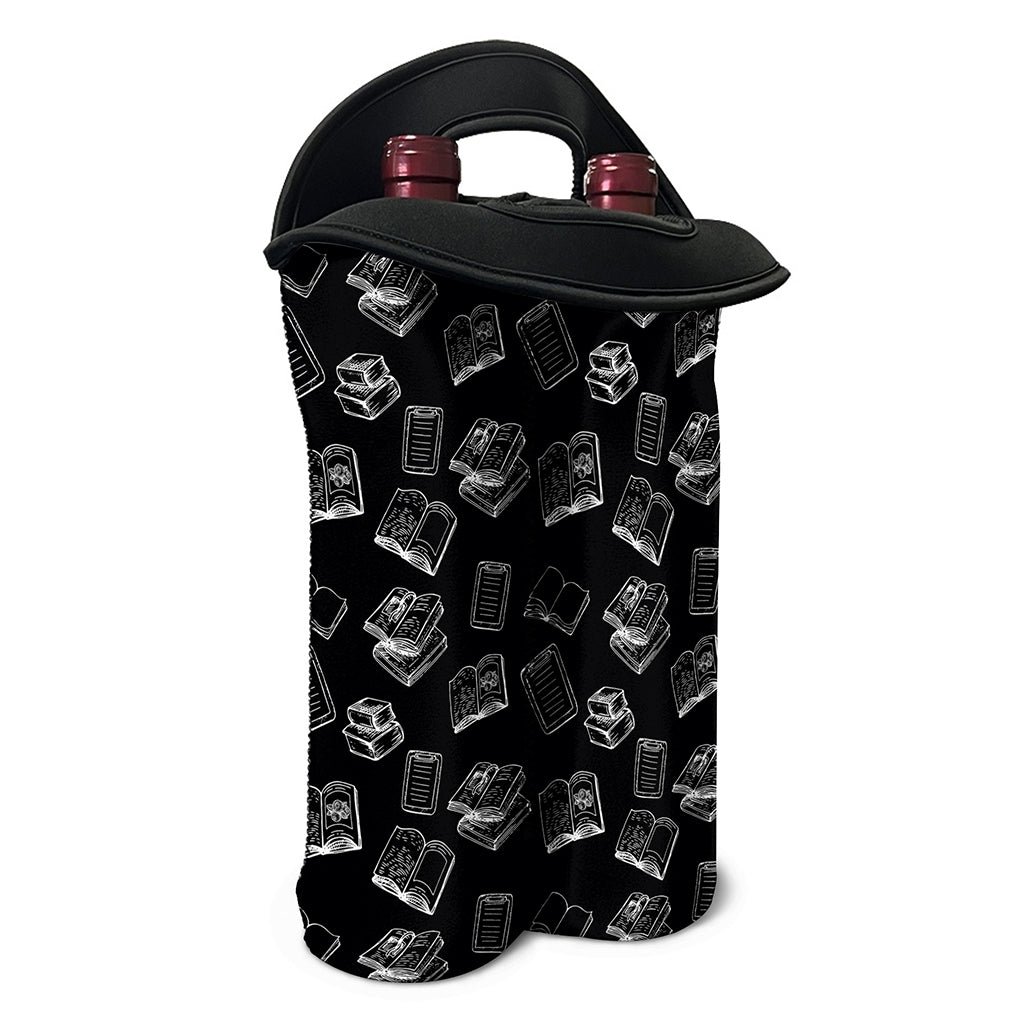 Black And White Books Pattern Print Double Neoprene Wine Tote