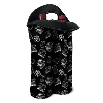 Black And White Books Pattern Print Double Neoprene Wine Tote
