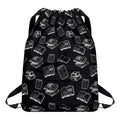 Black And White Books Pattern Print Drawstring Backpack
