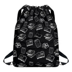 Black And White Books Pattern Print Drawstring Backpack