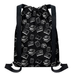 Black And White Books Pattern Print Drawstring Backpack