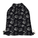 Black And White Books Pattern Print Drawstring Bag