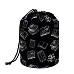 Black And White Books Pattern Print Drawstring Makeup Bag
