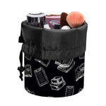 Black And White Books Pattern Print Drawstring Makeup Bag