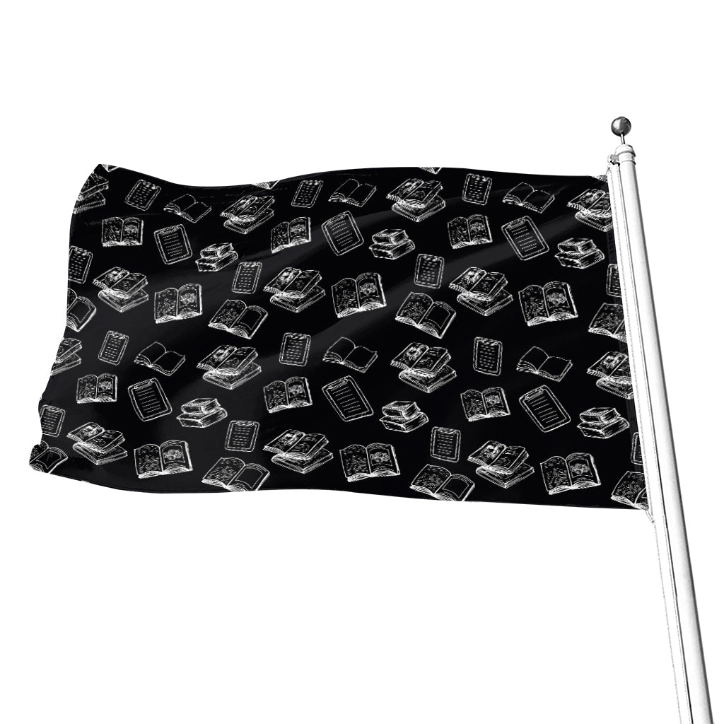 Black And White Books Pattern Print Flag