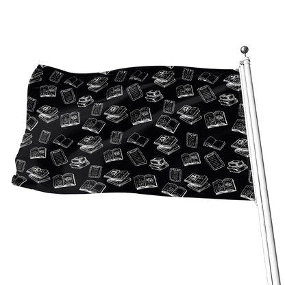 Black And White Books Pattern Print Flag