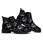 Black And White Books Pattern Print Flat Ankle Boots