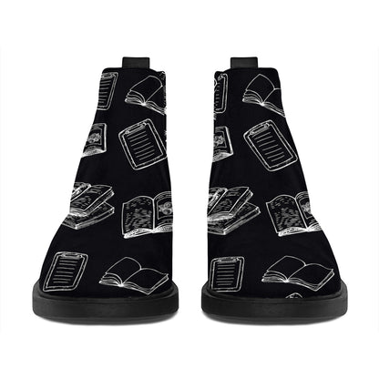 Black And White Books Pattern Print Flat Ankle Boots