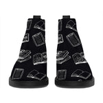 Black And White Books Pattern Print Flat Ankle Boots
