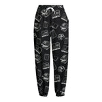 Black And White Books Pattern Print Fleece Lined Knit Pants