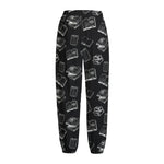 Black And White Books Pattern Print Fleece Lined Knit Pants