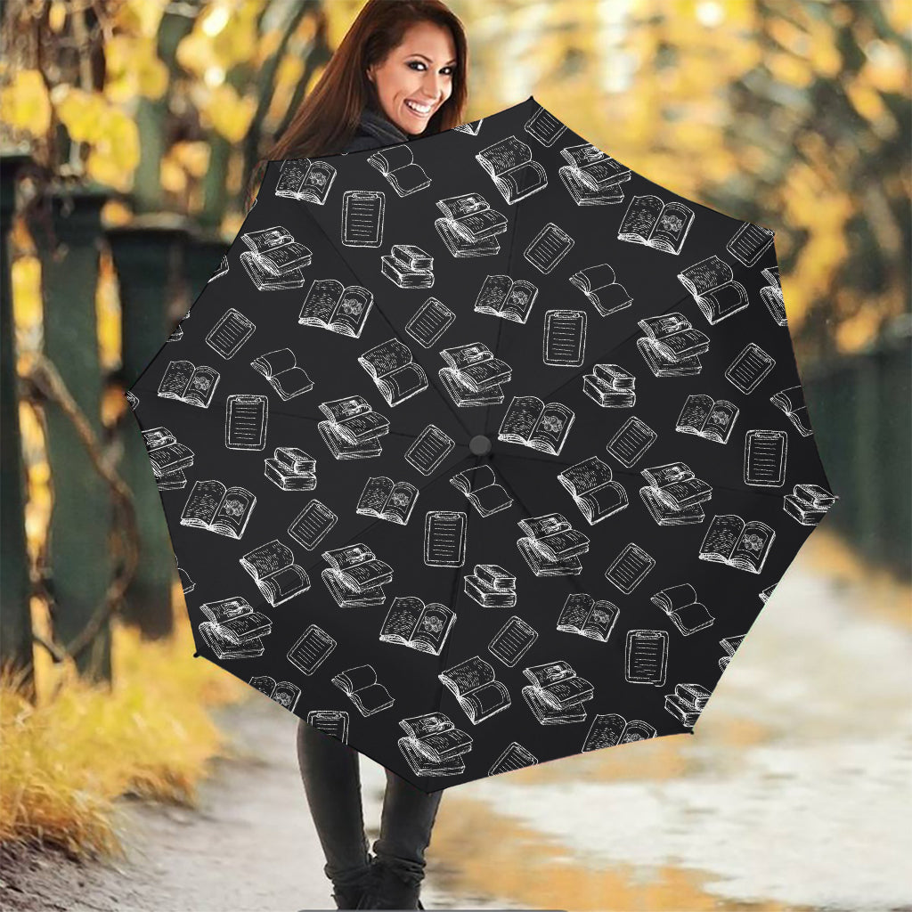 Black And White Books Pattern Print Foldable Umbrella