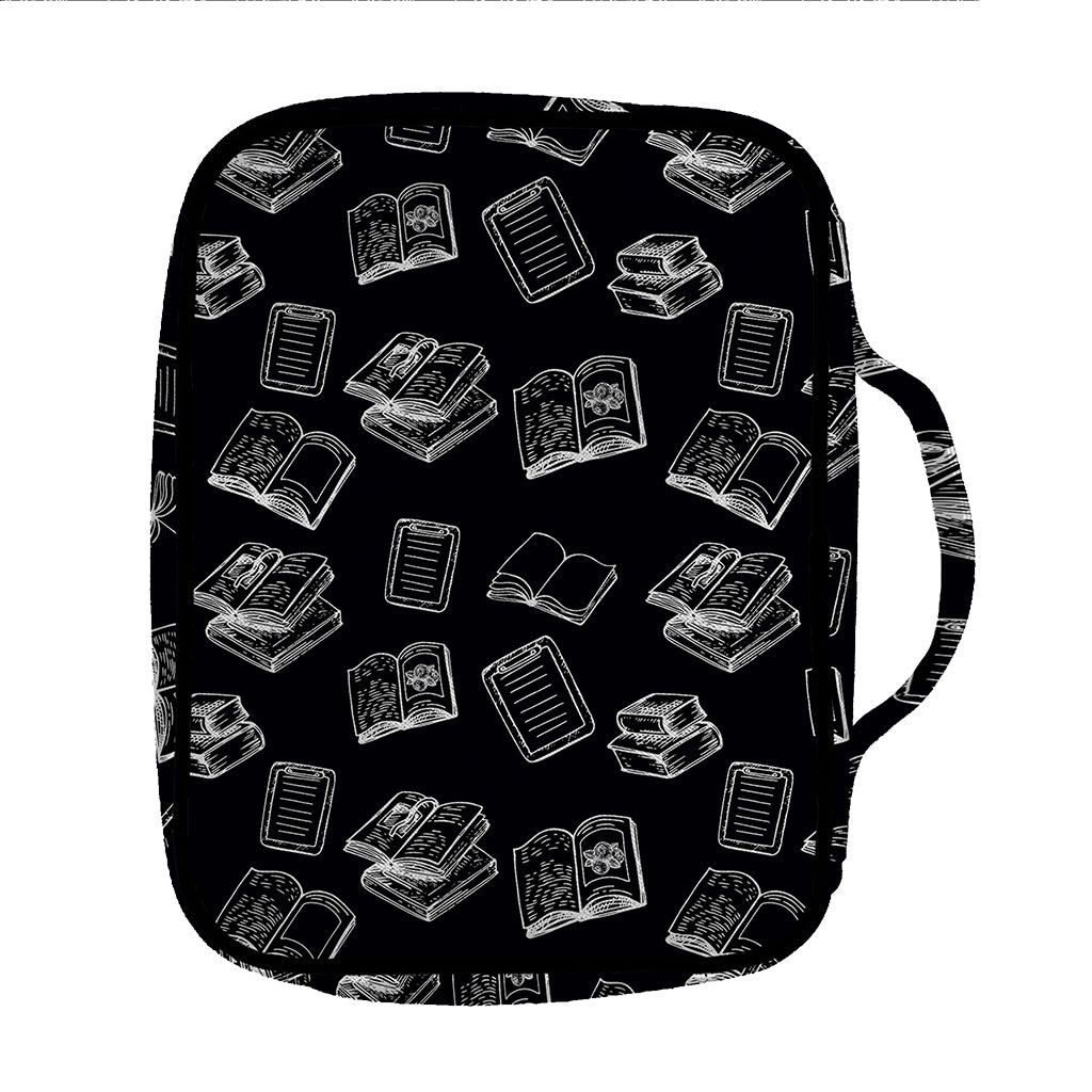 Black And White Books Pattern Print Front Pocket Bible Bag
