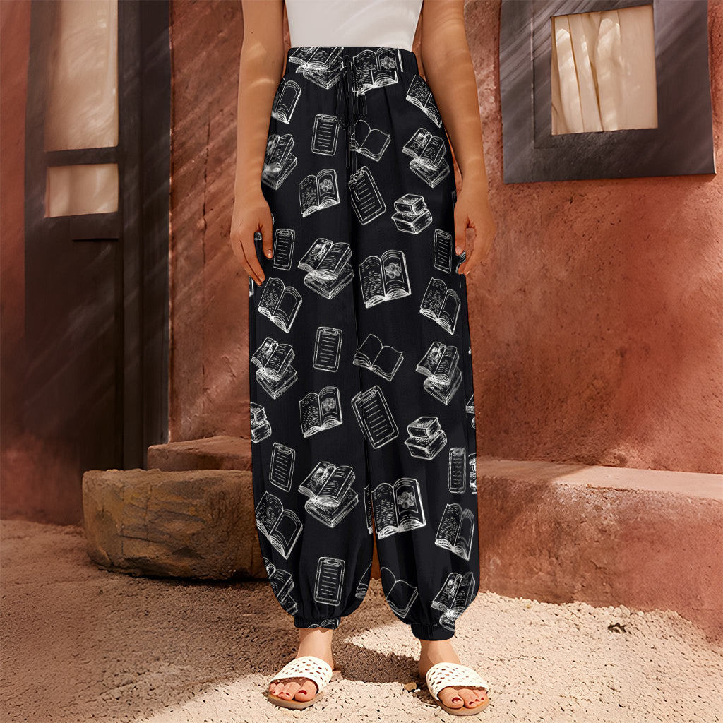 Black And White Books Pattern Print Harem Pants