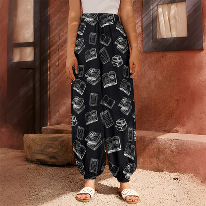 Black And White Books Pattern Print Harem Pants