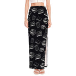 Black And White Books Pattern Print High Slit Maxi Skirt