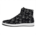 Black And White Books Pattern Print High Top Leather Sneakers