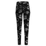 Black And White Books Pattern Print High-Waisted Pocket Leggings