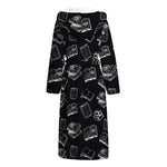Black And White Books Pattern Print Hooded Bathrobe