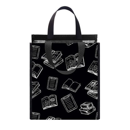 Black And White Books Pattern Print Insulated Lunch Tote