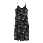 Black And White Books Pattern Print Jersey Midi Cami Dress