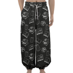 Black And White Books Pattern Print Lantern Pants