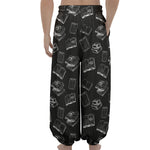 Black And White Books Pattern Print Lantern Pants
