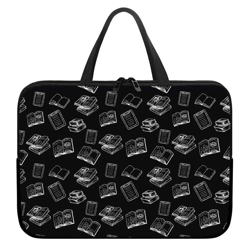 Black And White Books Pattern Print Laptop Sleeve With Handle