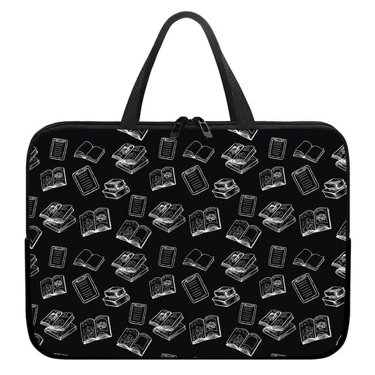 Black And White Books Pattern Print Laptop Sleeve With Handle