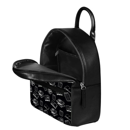 Black And White Books Pattern Print Leather Backpack